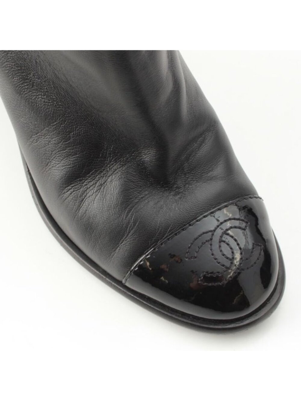 Chanel Leather CC Logo Belted Boots Black 35 2 1 - Picture 6 of 10